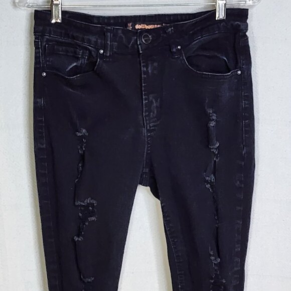 Dollhouse You Are Beautiful Black Destructed Cotton Poly Span Skinny Jeans 11/12 - Picture 2 of 16
